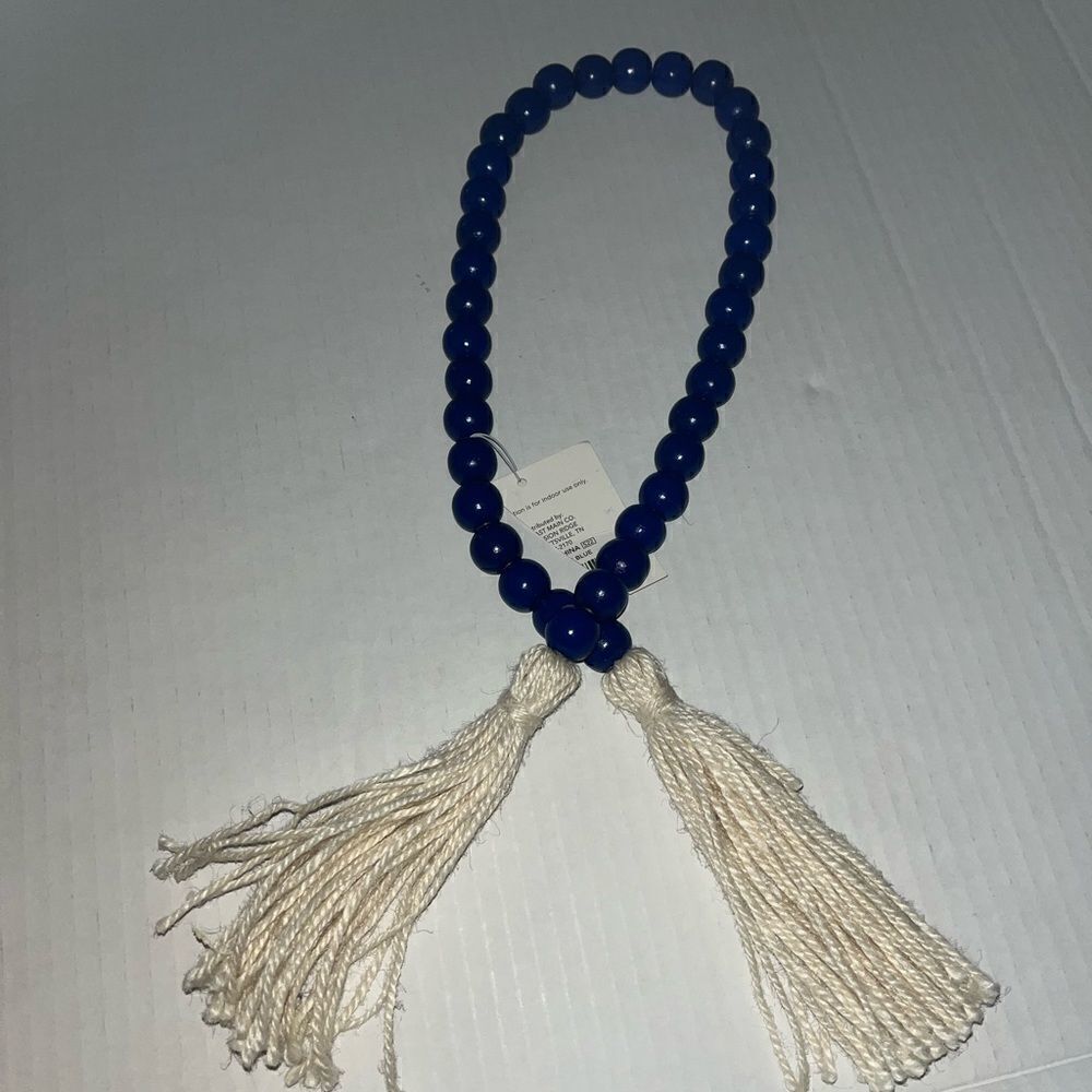 WOODEN navy blue boho beads with beige tassels